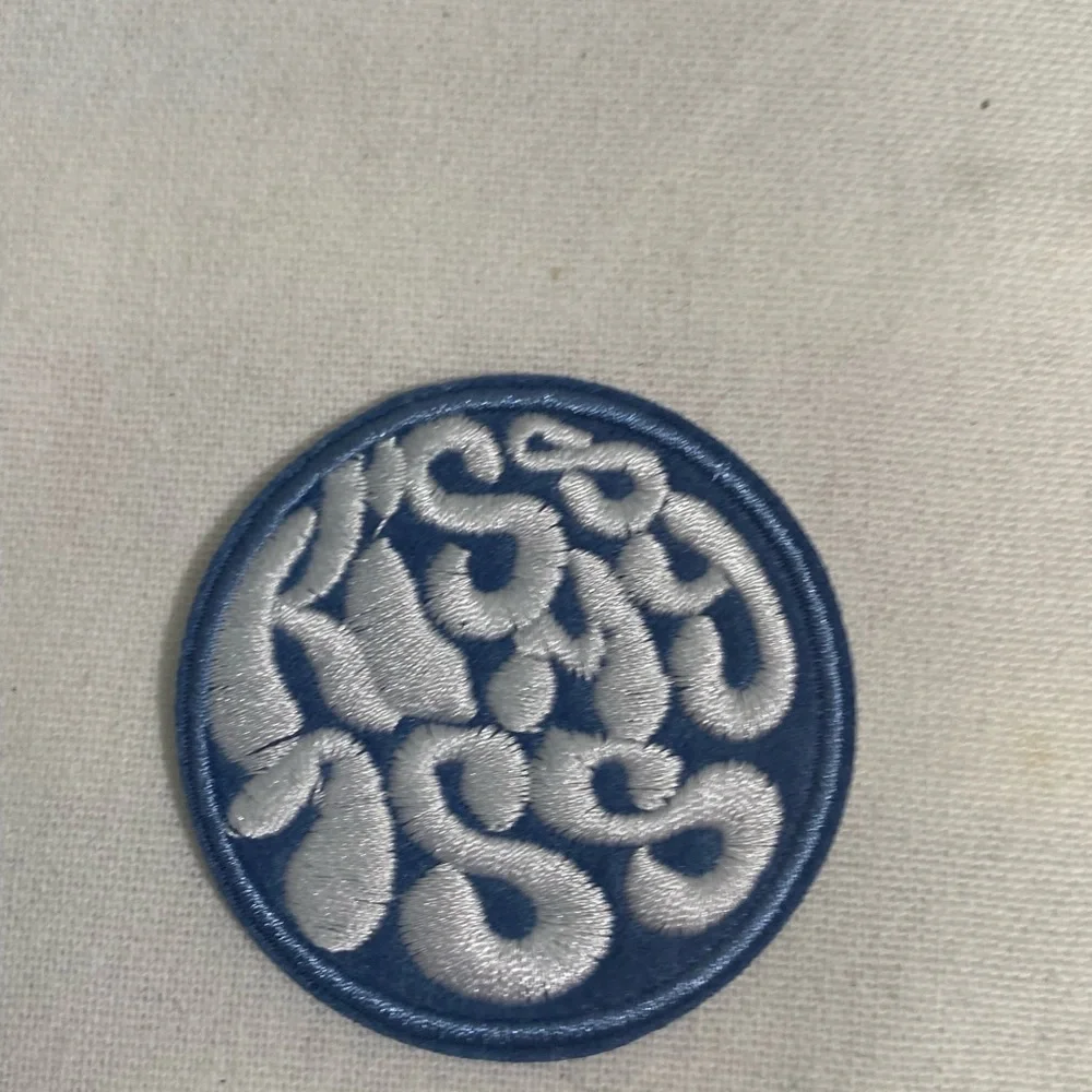 Kiss My A** Embroidered Patch Blue White Round Iron-On/Sew-On 2”